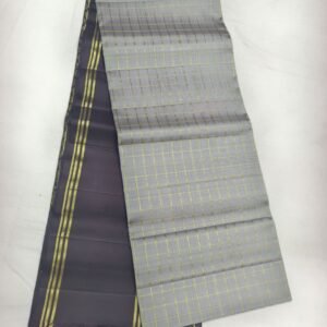 Grey Handloom Soft Silk Saree with Double Warp Weave - Aubergine Zari Pallu - full view