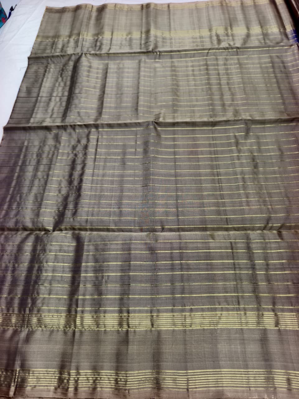 Royal Blue Handloom Soft Silk Saree with Double Warp Weave - Gold Floral Pallu - detail view 2