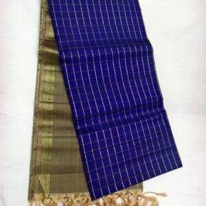 Royal Blue Handloom Soft Silk Saree with Double Warp Weave - Gold Floral Pallu - full view