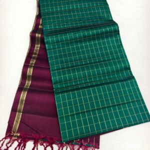 Maroon Handloom Soft Silk Saree with Double Warp Weave - Green Zari Border - full view