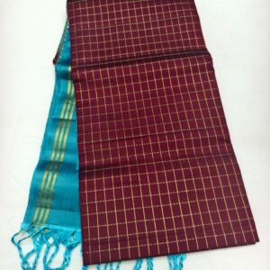 Teal Handloom Soft Silk Saree with Double Warp Weave - Maroon Zari Border - full view