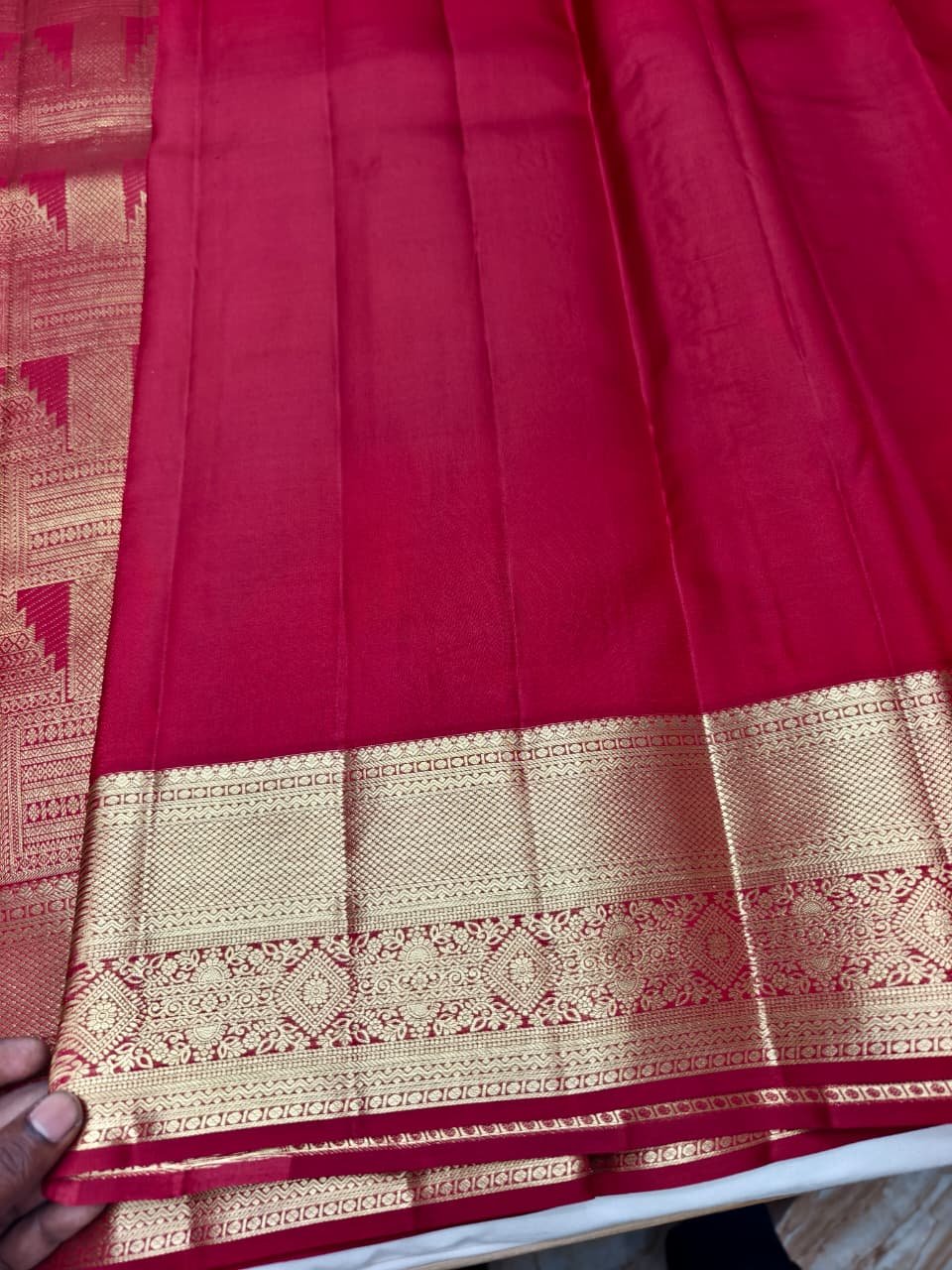 Maroon Handloom Self Brocade Vintage Saree - Temple Step-Motif Weave with Scroll Pallu - detail view 3
