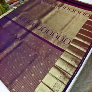 Purple Handloom Self Brocade Vintage Saree - Floral Butta Weave with Scalloped Pallu - full view