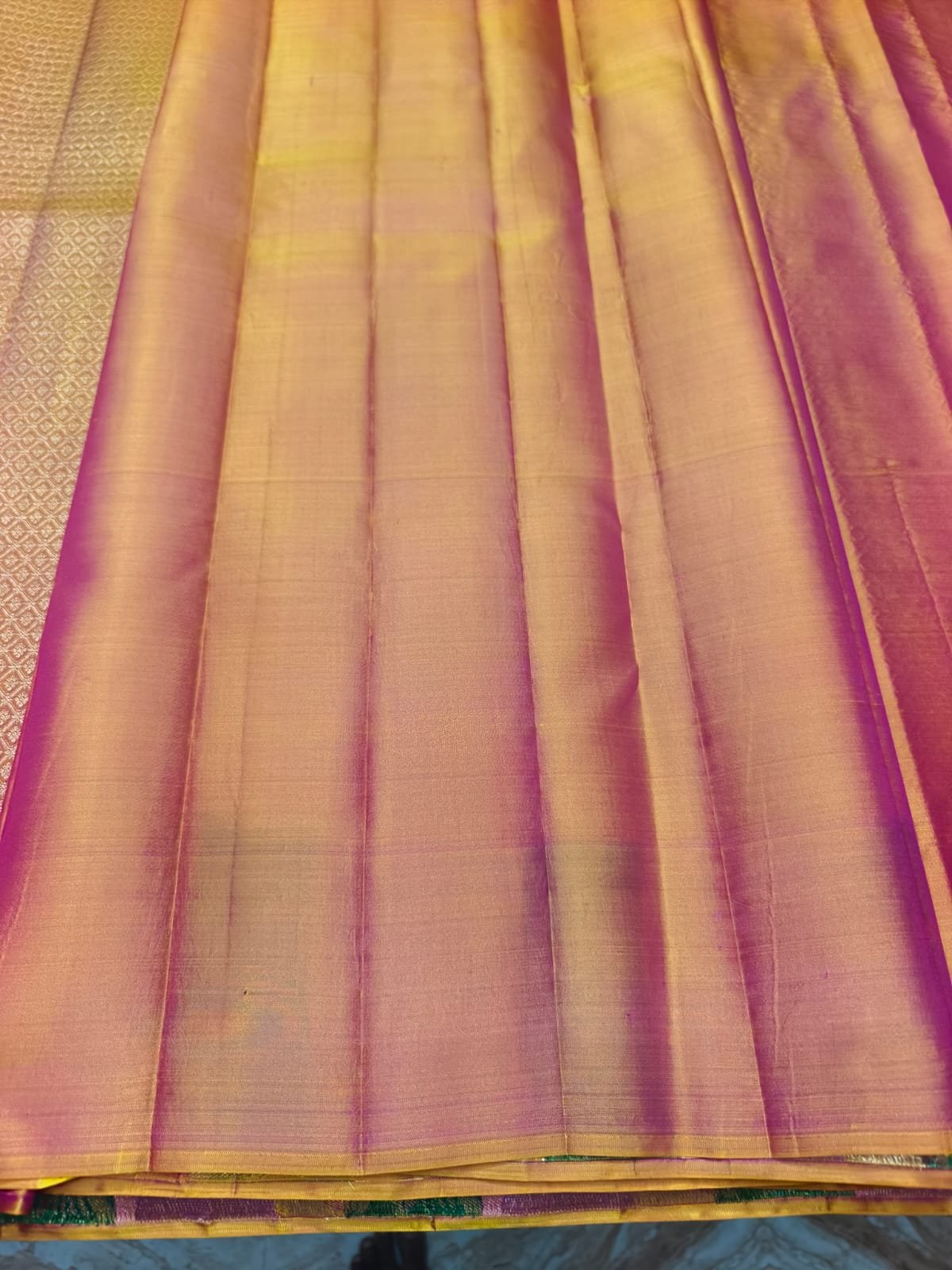 Golden Handloom Pure Silk Parrot Design Pattu Saree - Floral & Parrot Motif Pallu - detail view 1