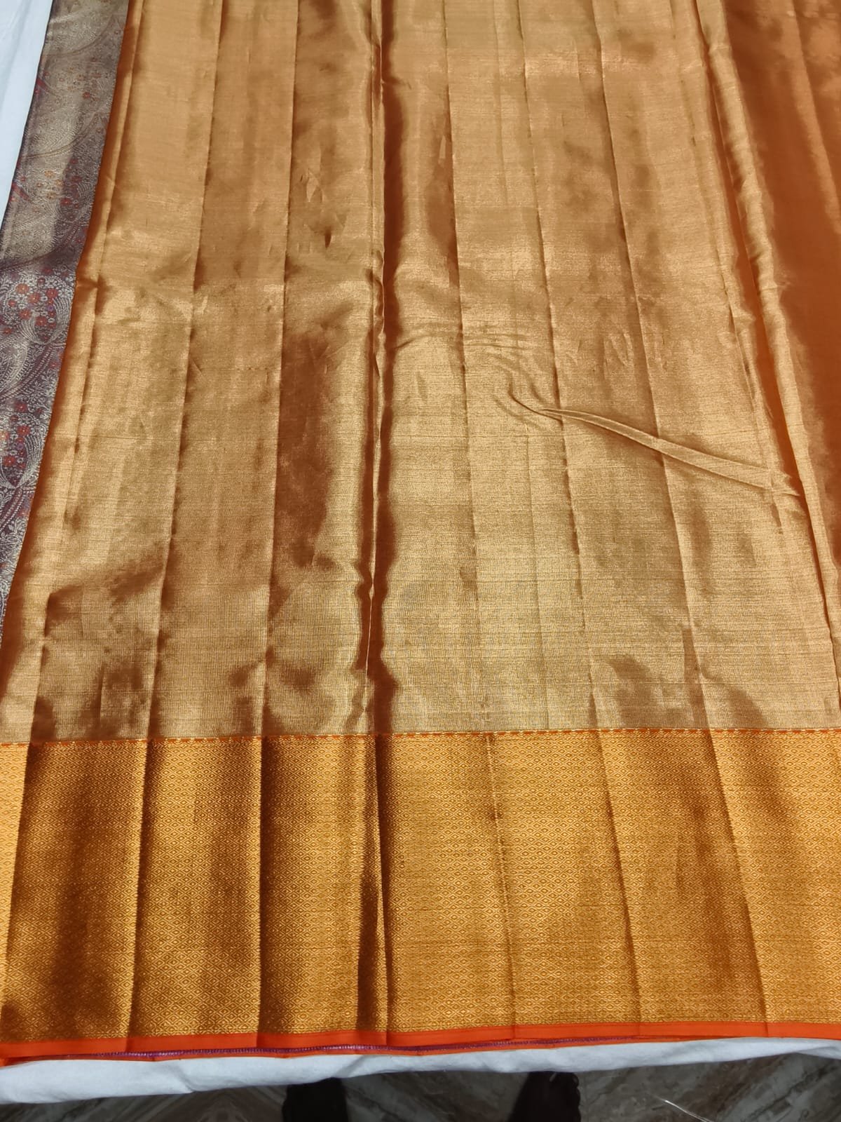 Copper Meenakari Silk Saree with Orange Zari Pallu - pallu detail