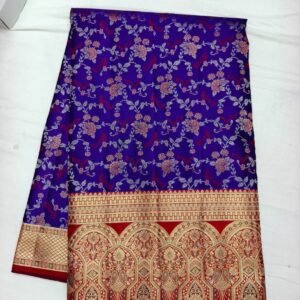 Lavender soft silk saree with gold floral zari weave