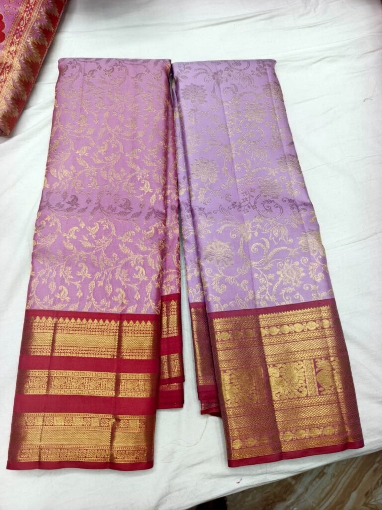 Mustard gold Dharmavaram silk saree with red temple border and gold elephant motifs