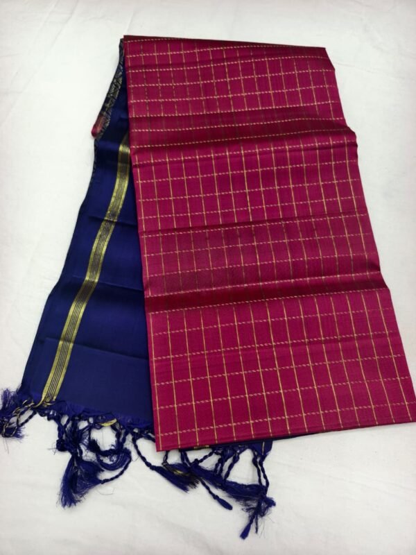 Navy Blue Handloom Soft Silk Saree with Double Warp Weave - Pink Zari Pallu - full view