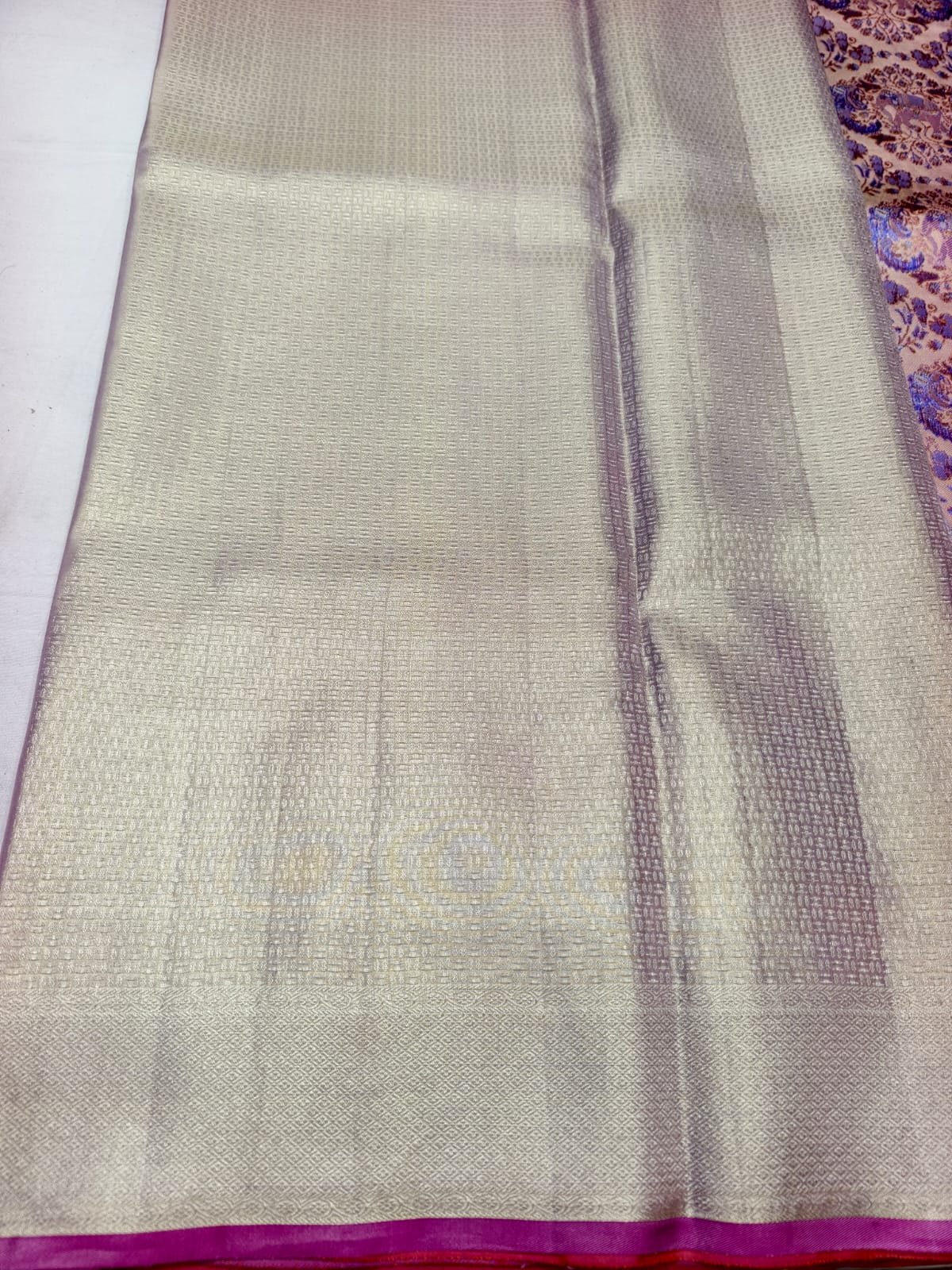 Navy Blue Dharmavaram Meenakari Silk Saree with Floral Pallu - close-up view