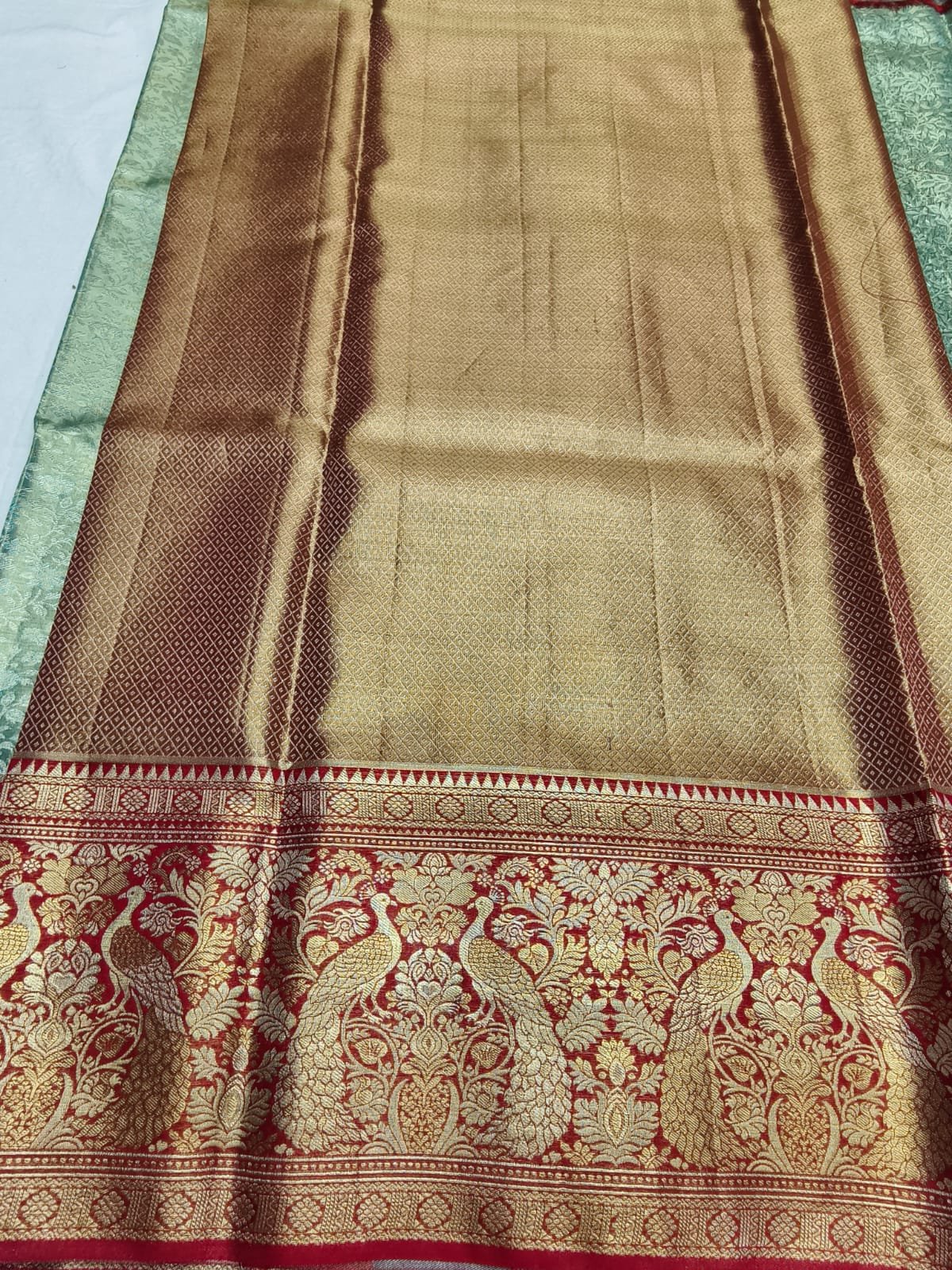 Olive Meenakari Pattu Saree with Peacock Pallu - border detail