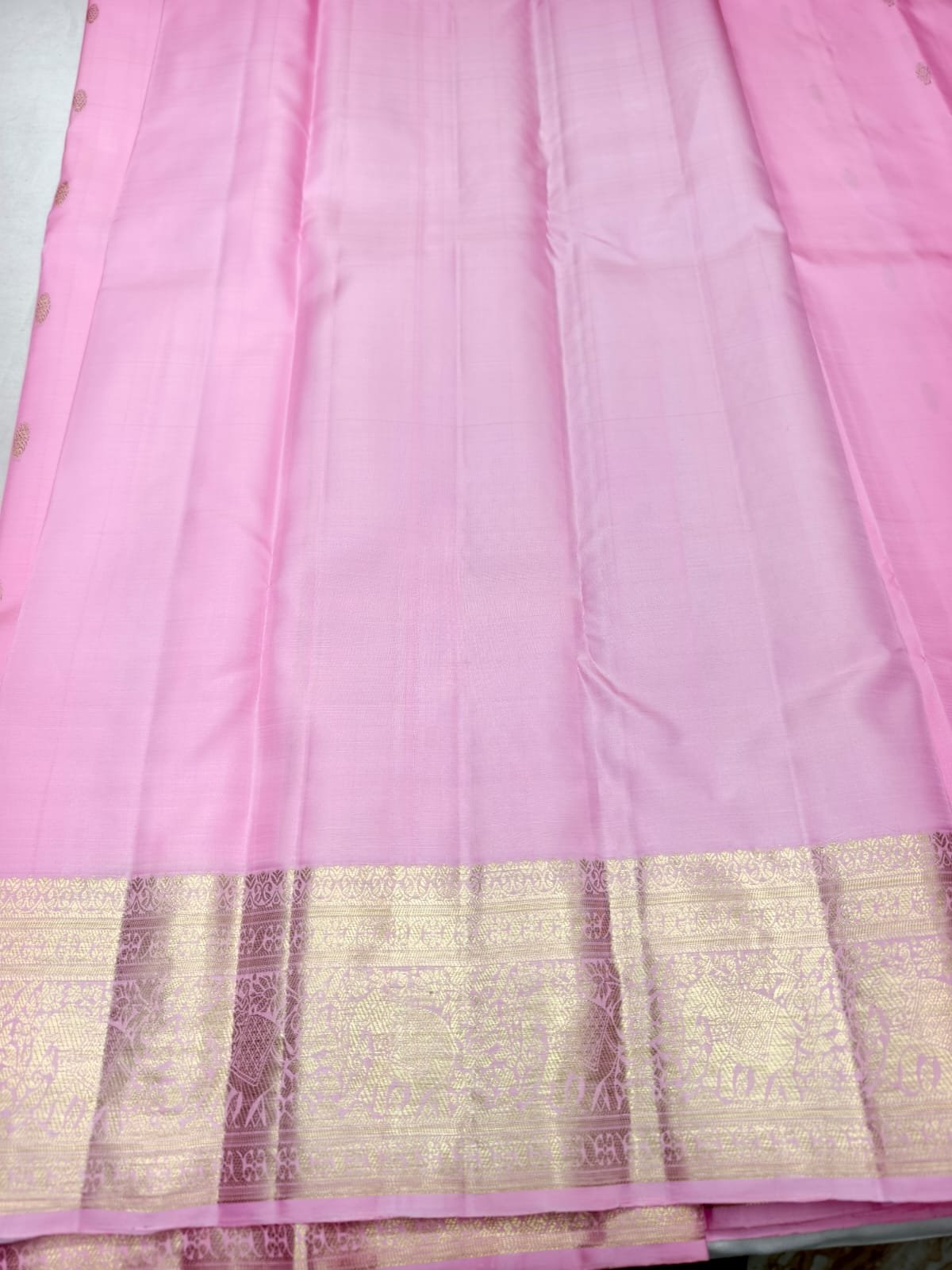 Pink Handloom Butta Saree - Floral Butta Motifs with Elephant Procession Border - detail view 2