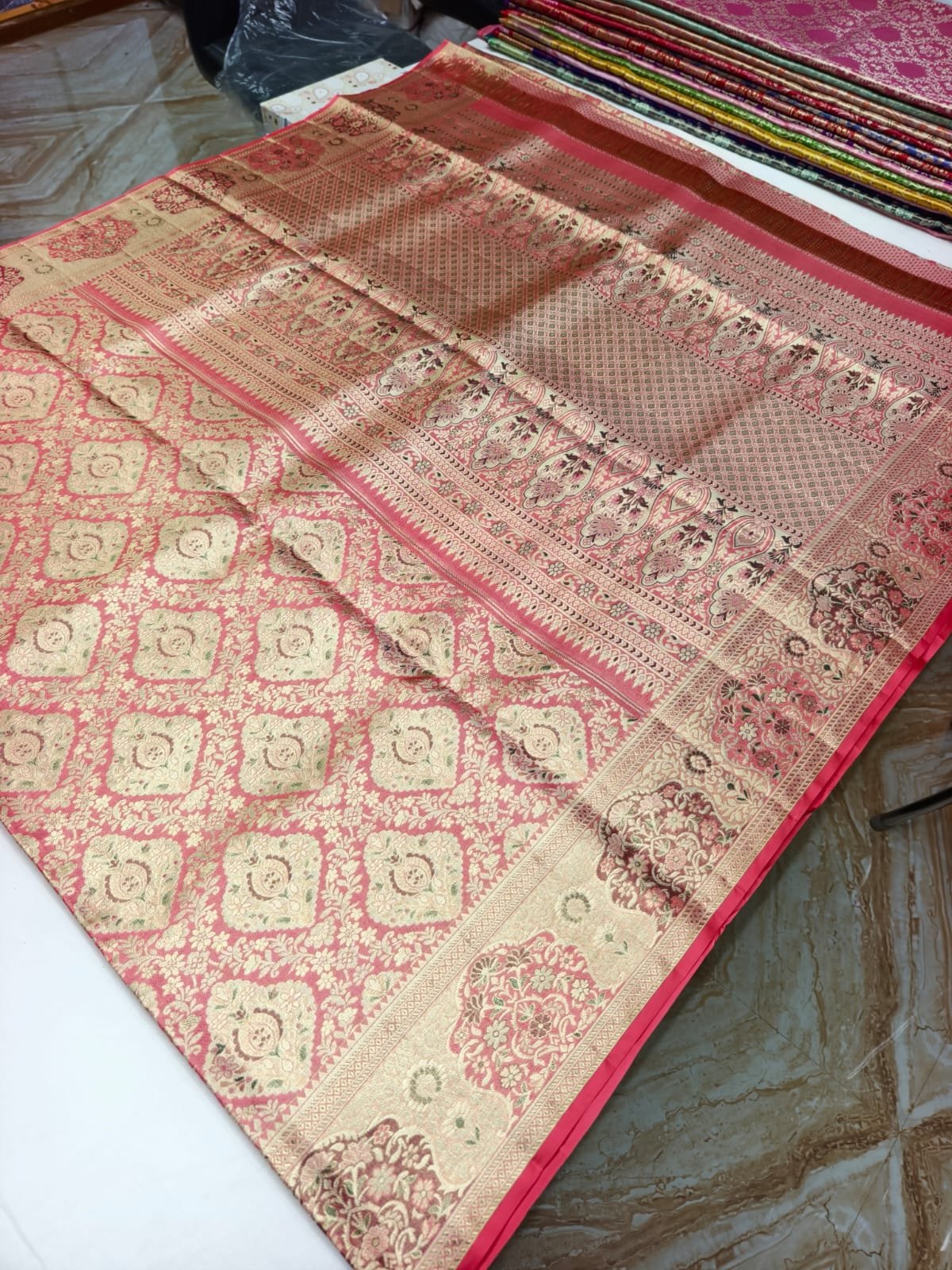 Pink Meenakari Silk Saree with Medallion Pallu - pallu detail