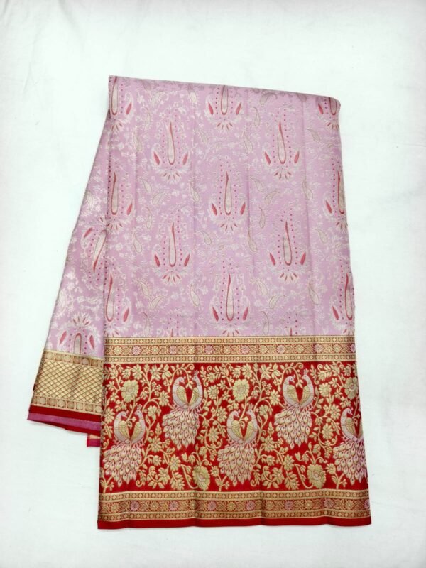 Pink Dharmavaram Meenakari Silk Saree with Gold Zari Pallu - full view