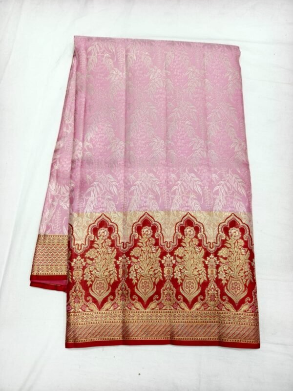 Pink Dharmavaram Meenakari Silk Saree with Maroon Zari Pallu - full view