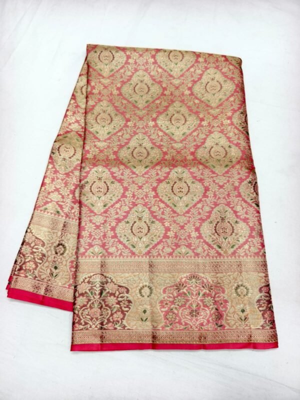 Pink Dharmavaram Meenakari Silk Saree with Medallion Pallu - full view