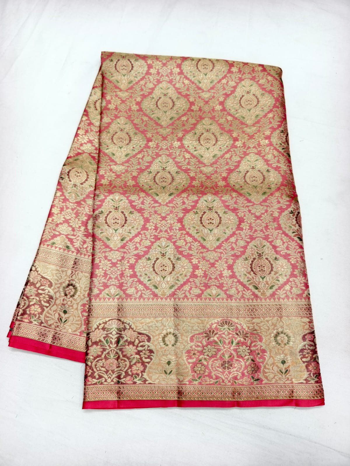 Pink Dharmavaram Meenakari Silk Saree with Medallion Pallu - full view