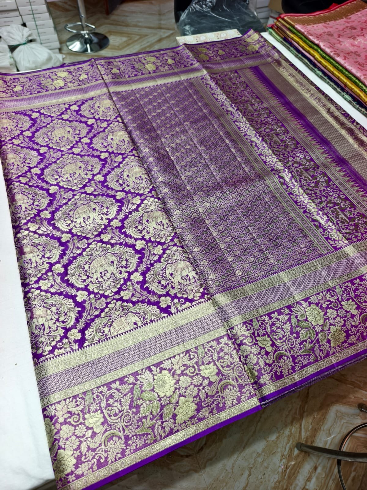 Purple Dharmavaram Meenakari Silk Saree with Floral Pallu - border detail