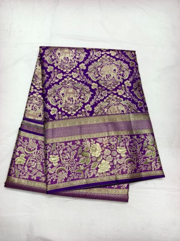 Purple Dharmavaram Meenakari Silk Saree with Floral Pallu - full view