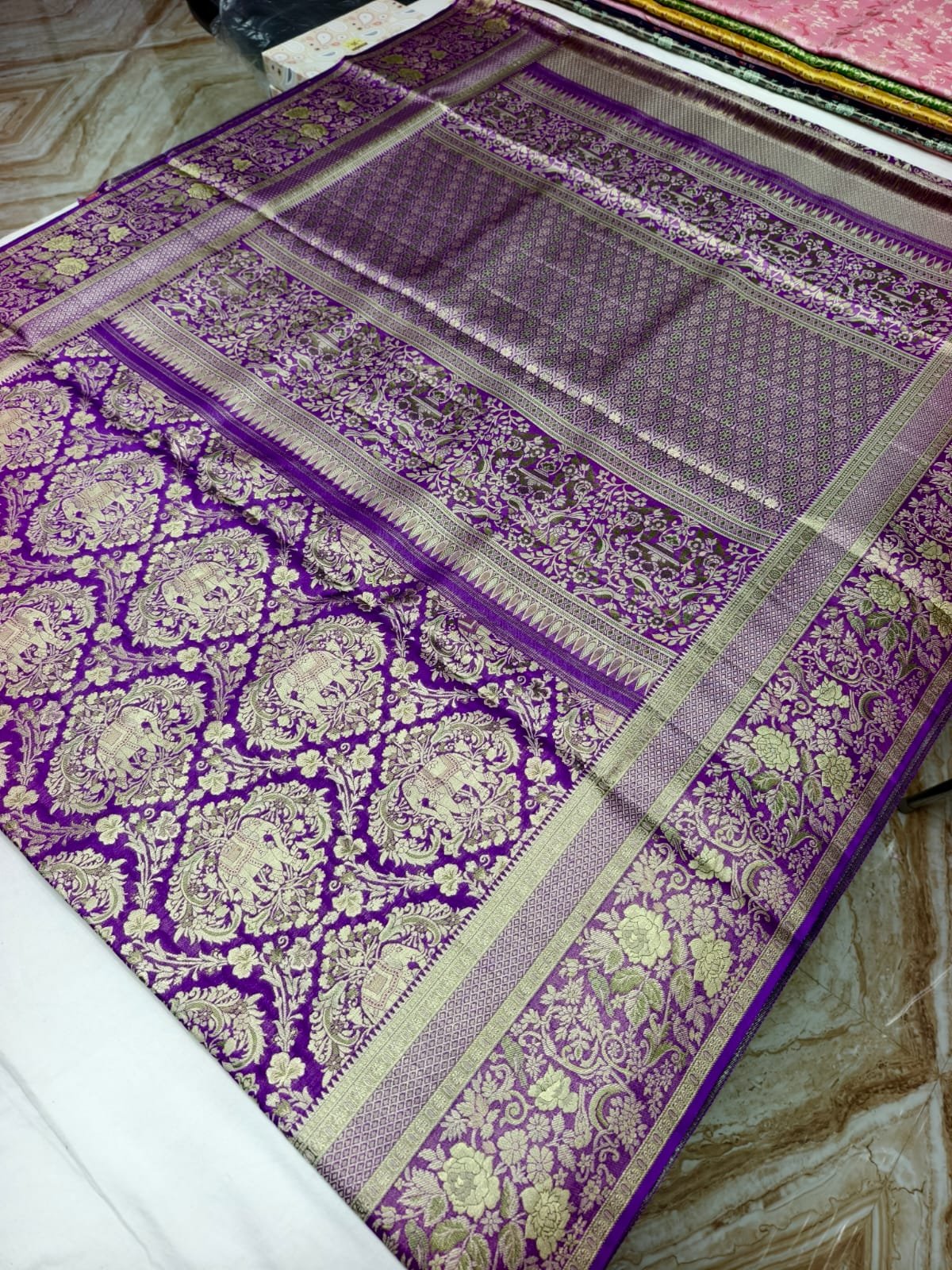 Purple Dharmavaram Meenakari Silk Saree with Floral Pallu - pallu detail