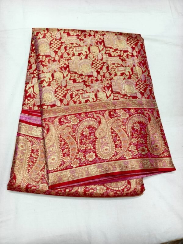 Deep Red Dharmavaram Meenakari Pattu Saree with Gold Pallu - full view