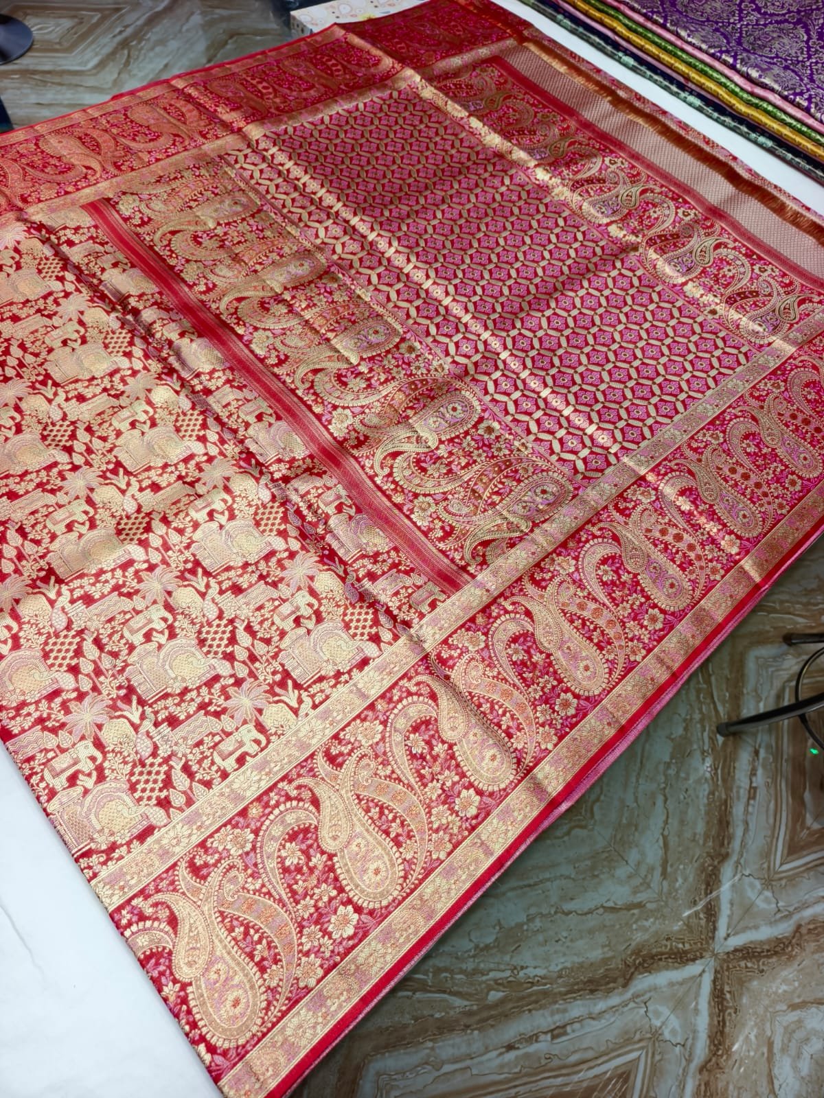 Deep Red Meenakari Pattu Saree with Gold Pallu - pallu detail