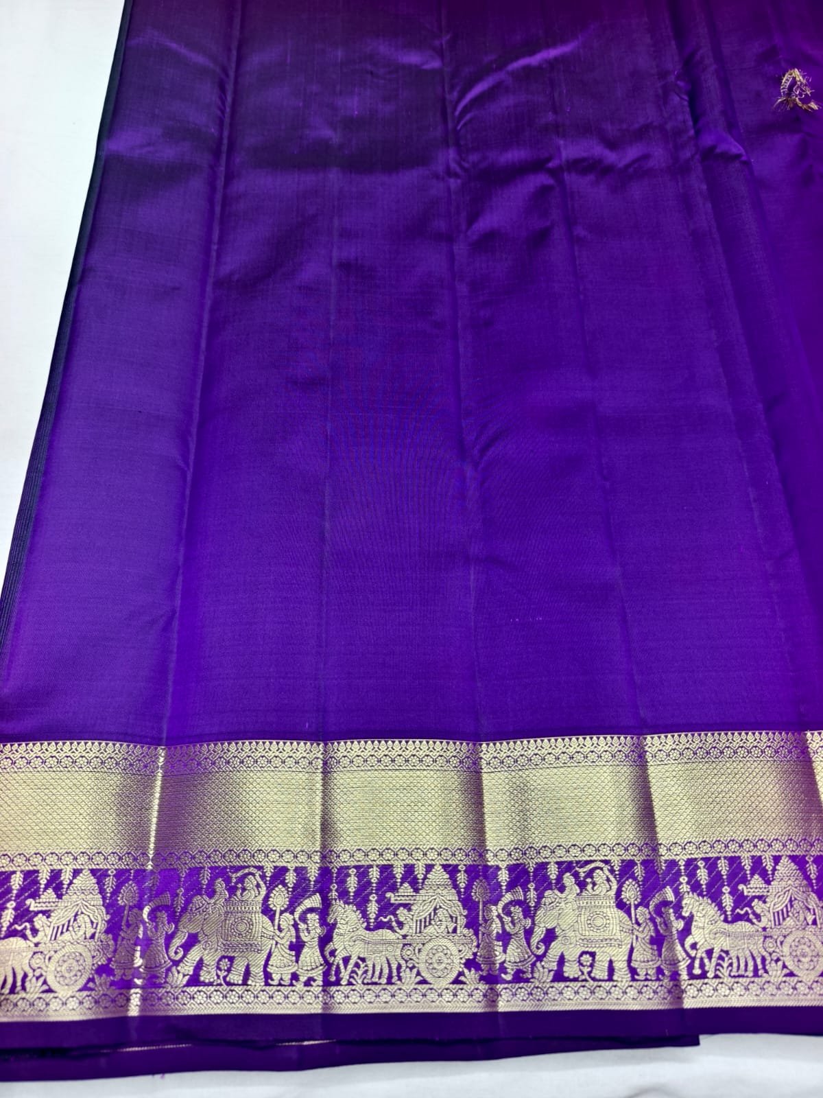 Violet Handloom Butta Saree - Bird Motif Butta with Elephant Procession Border - detail view 2
