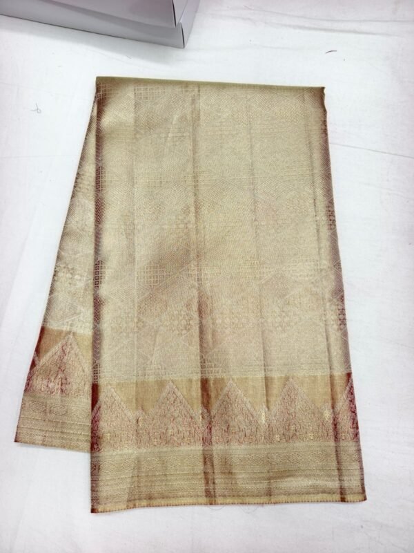 Cream Gold Brown Pattu Saree