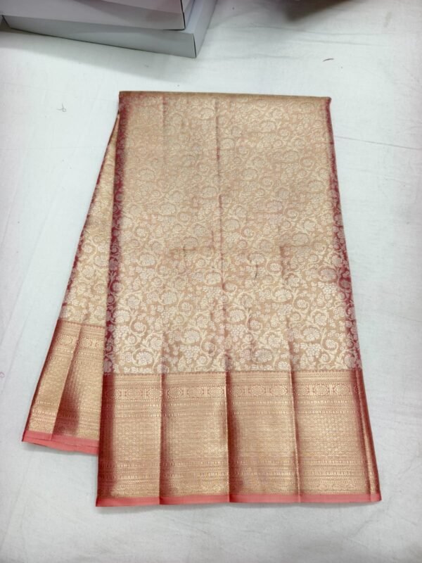 Cream Gold Coral Pattu Saree