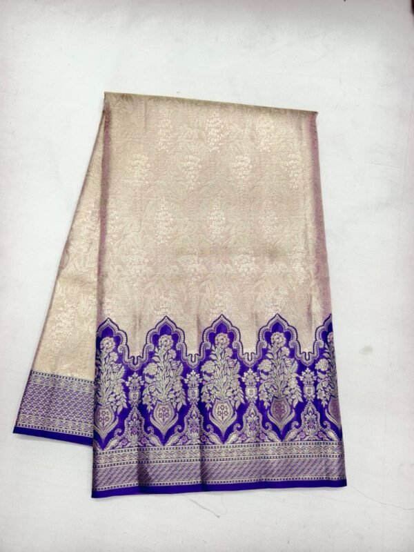 Cream Gold Navy Pattu Saree
