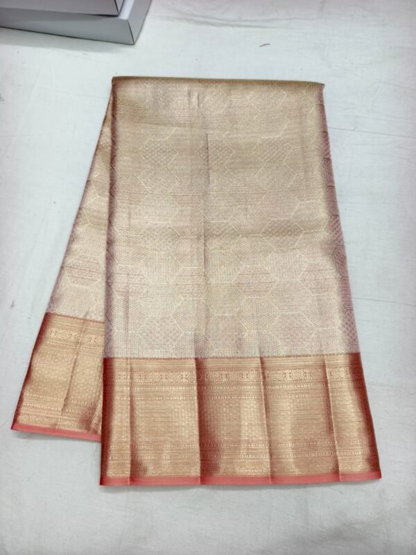 Cream Gold Peach Pattu Saree
