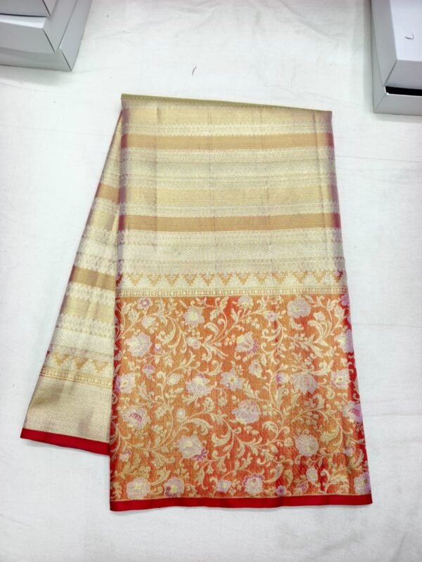 Cream Orange Pattu Saree (08)