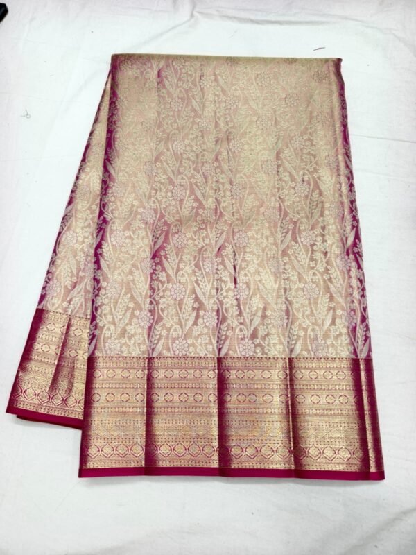Cream Purple Maroon Pattu Saree