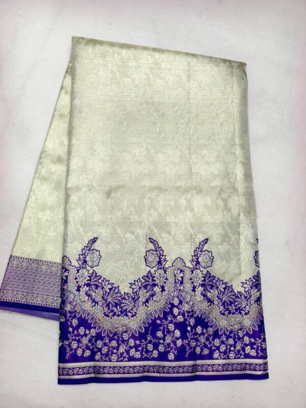 Cream Silver Blue Pattu Saree