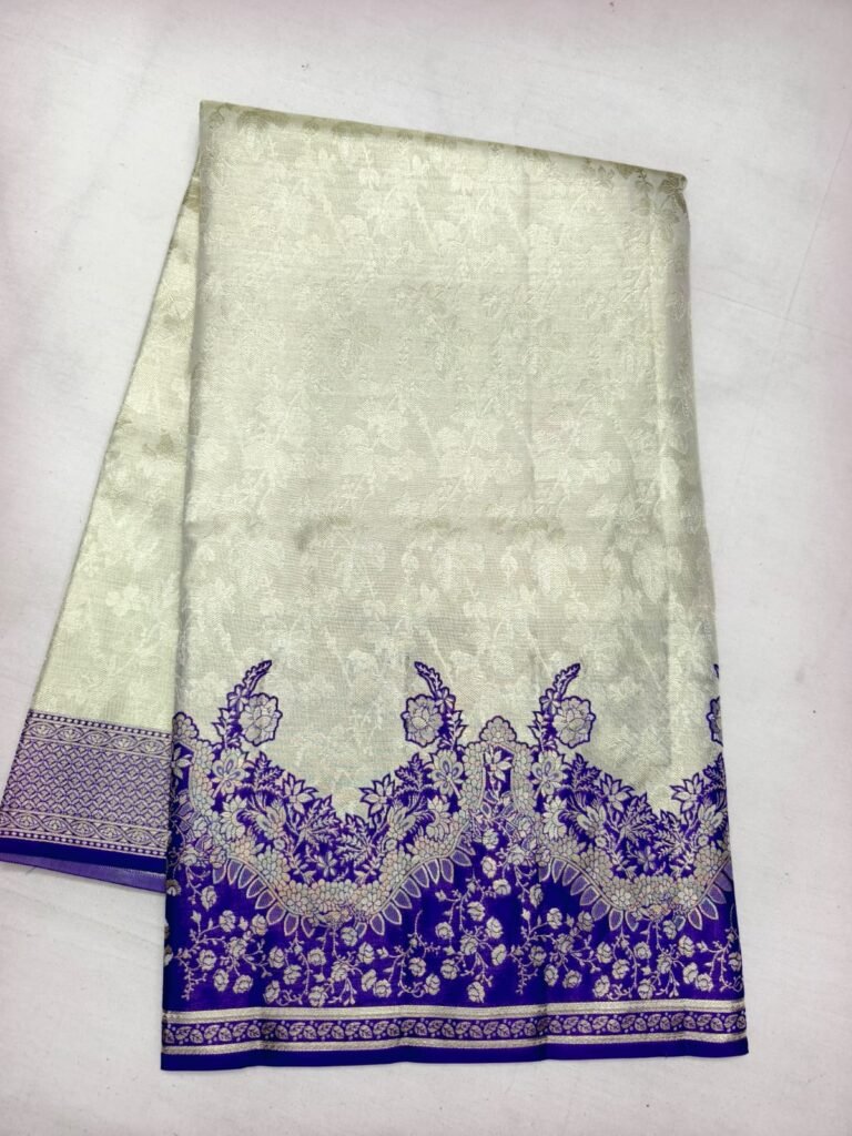 Cream Silver Blue Pattu Saree