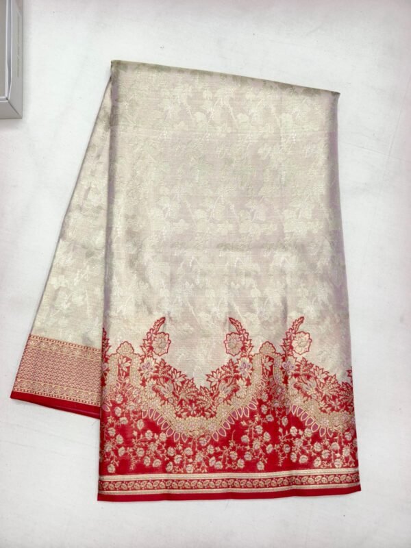 Cream Silver Red Pattu Saree