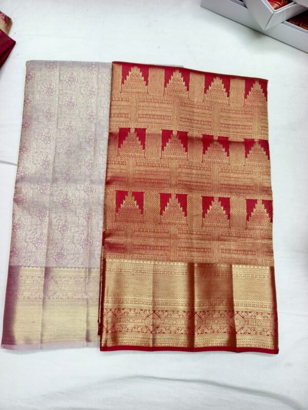 Lavender Red Gold Pattu Saree