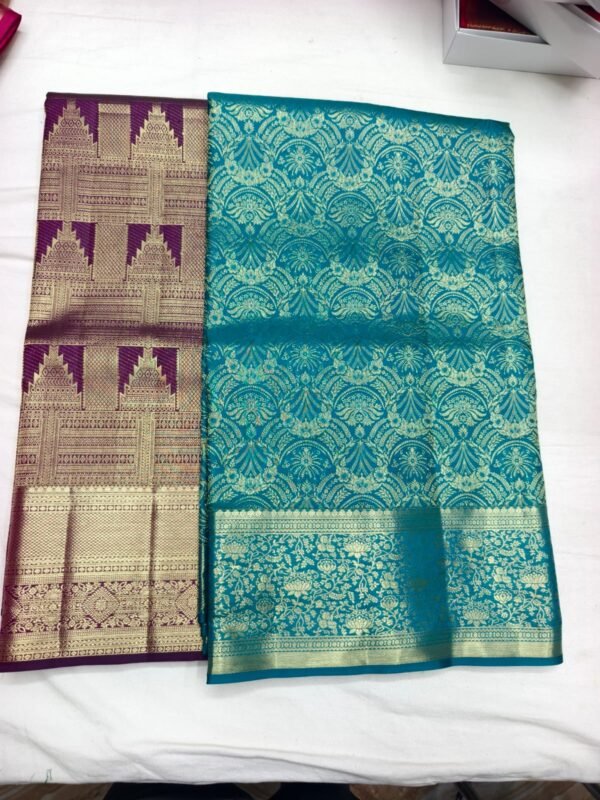 Maroon Teal Pattu Saree