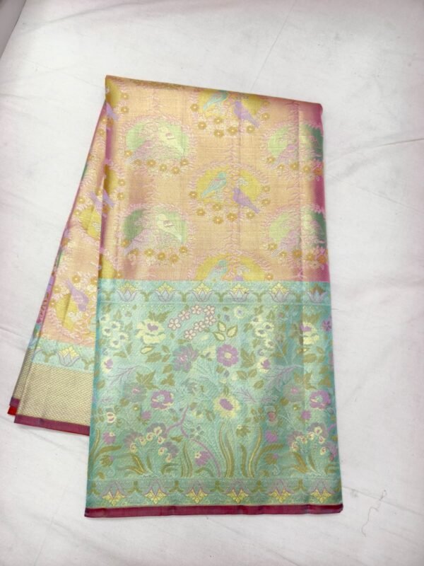 Peach Teal Pattu Saree