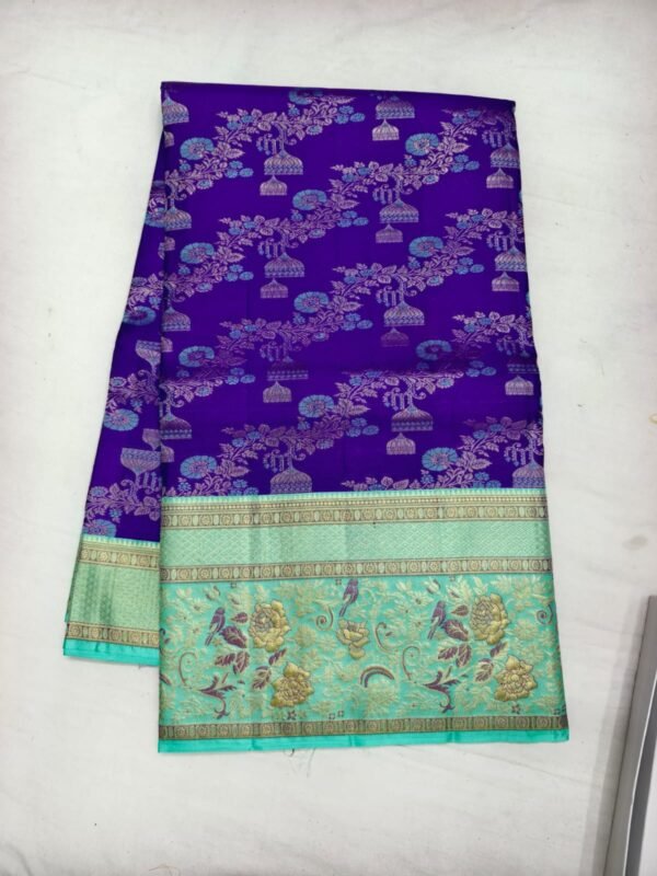 Purple Teal Pattu Saree