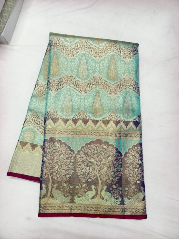 Teal Grey Pattu Saree