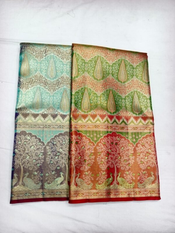 Teal Orange Pattu Saree