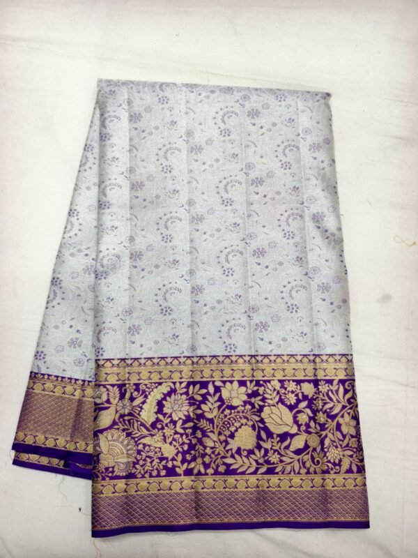 White Purple Pattu Saree